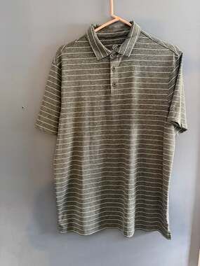 C9 Champion Men's Large Gray Striped Performance Golf Polo Shirt